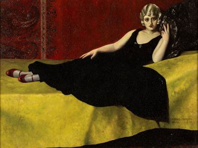 Senza titolo (Donna distesa), olio su tavola
