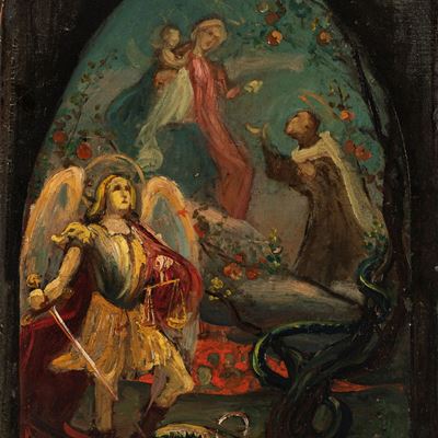 Bozzetto per Pala D'altare (apparizione della Vergine a un Santo Domenicano e San Michele Arcange...