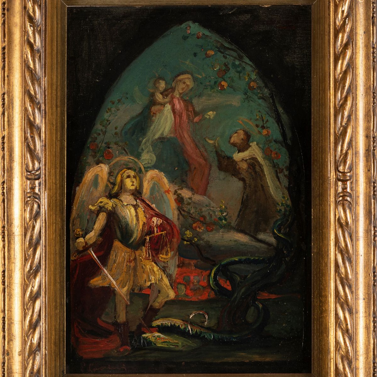 Ponziano Loverini - Bozzetto per Pala D'altare (apparizione della Vergine a un Santo Domenicano e...