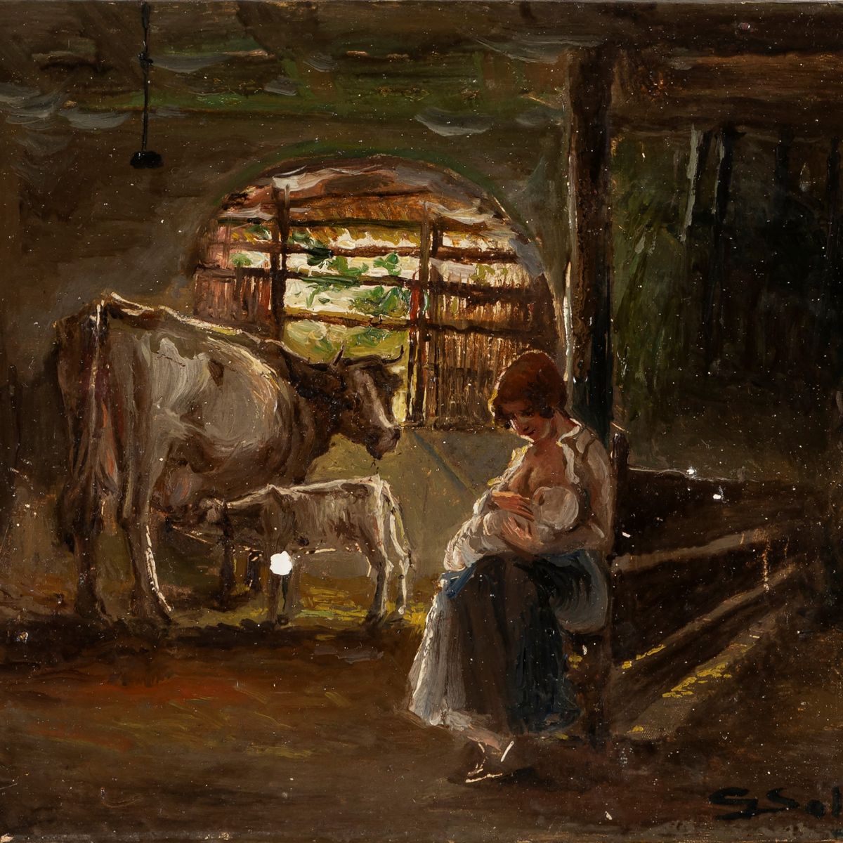 Giuseppe Solenghi - Tre Vedute di Milano Sotto la Neve e Scena di Interno