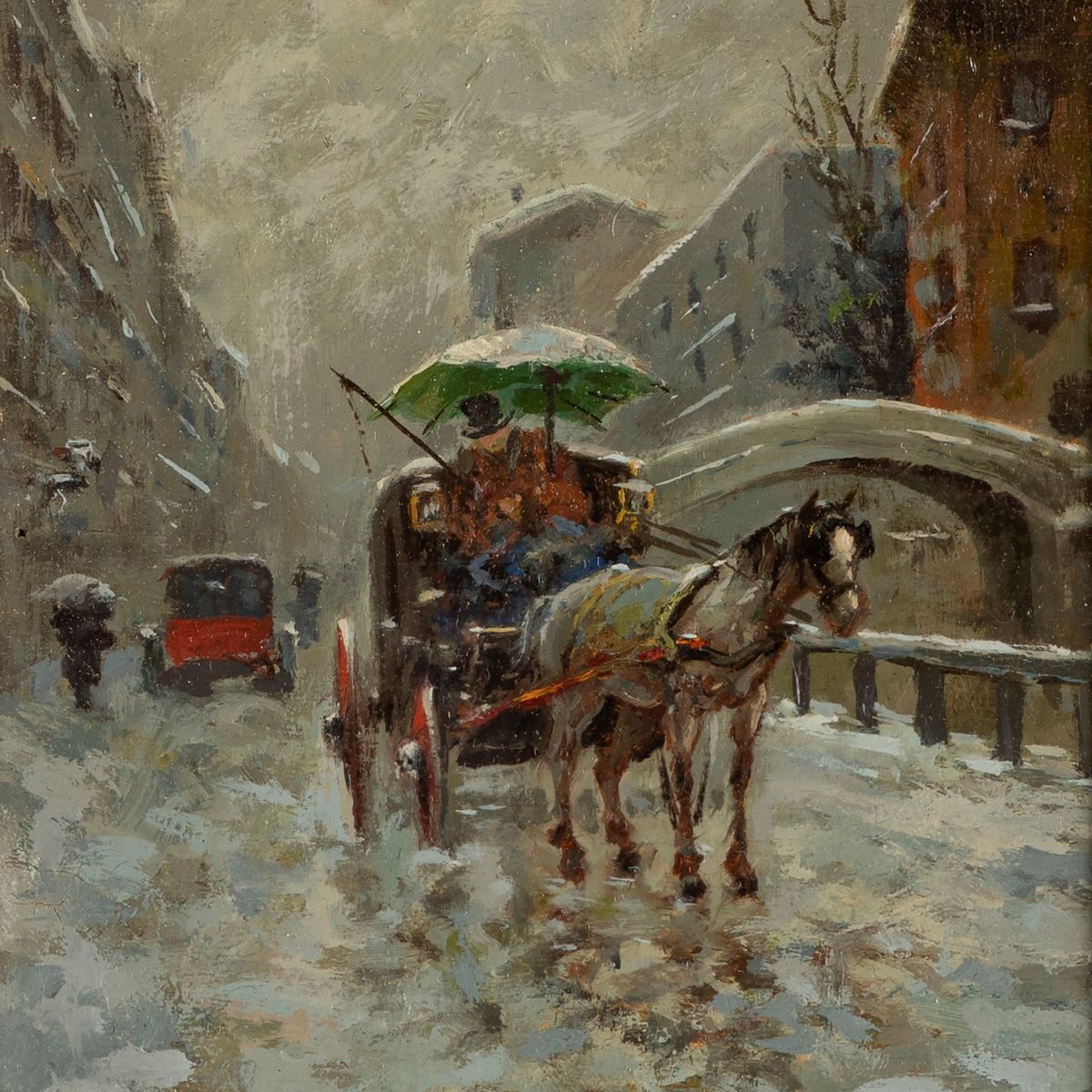 Giuseppe Solenghi - Tre Vedute di Milano Sotto la Neve e Scena di Interno