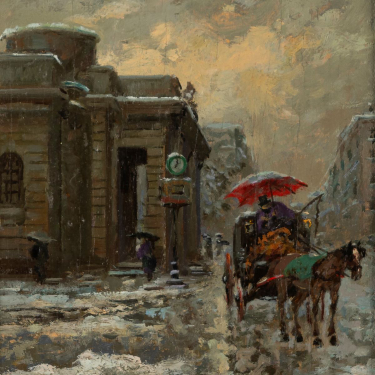 Giuseppe Solenghi - Tre Vedute di Milano Sotto la Neve e Scena di Interno