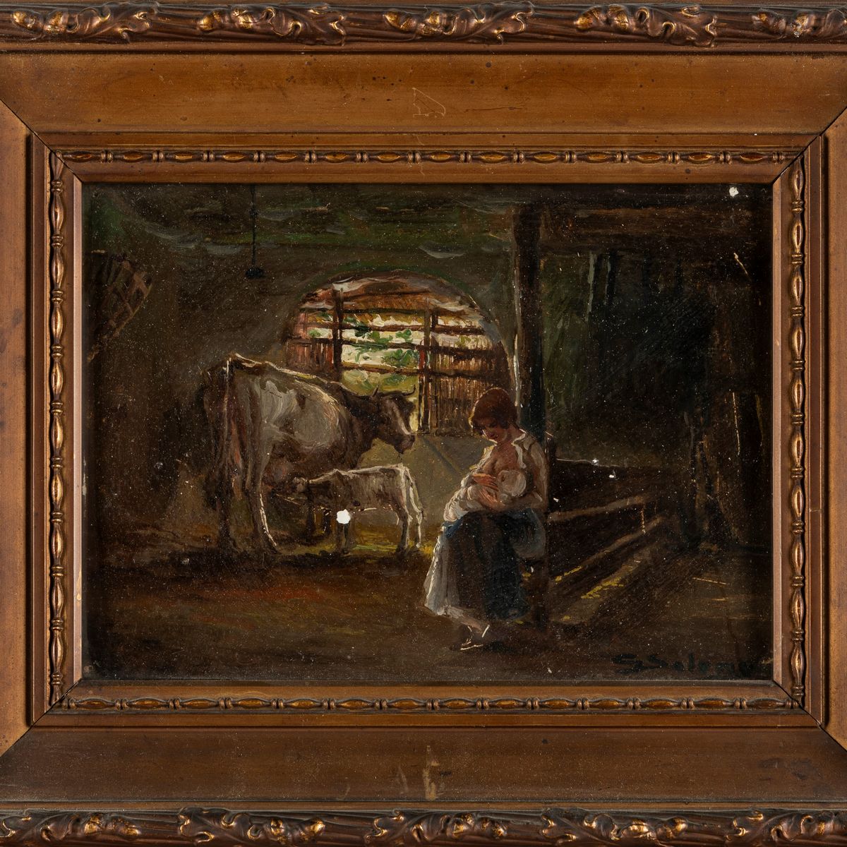 Giuseppe Solenghi - Tre Vedute di Milano Sotto la Neve e Scena di Interno