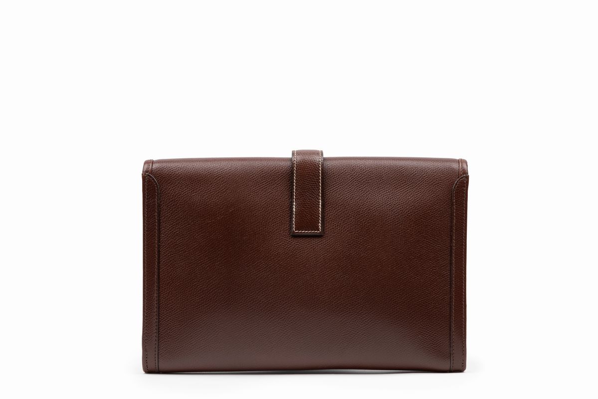 Hermès - Pochette Jige, borsa in pelle Epsom marrone, 1983