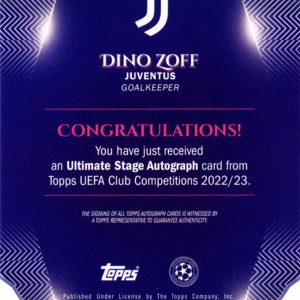 Dino Zoff - Card autografata - Topps UEFA Club Competition 2022