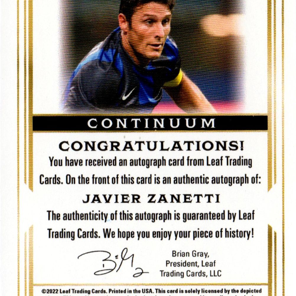Javier Zanetti - Card autografata 3/41, Leaf 2022