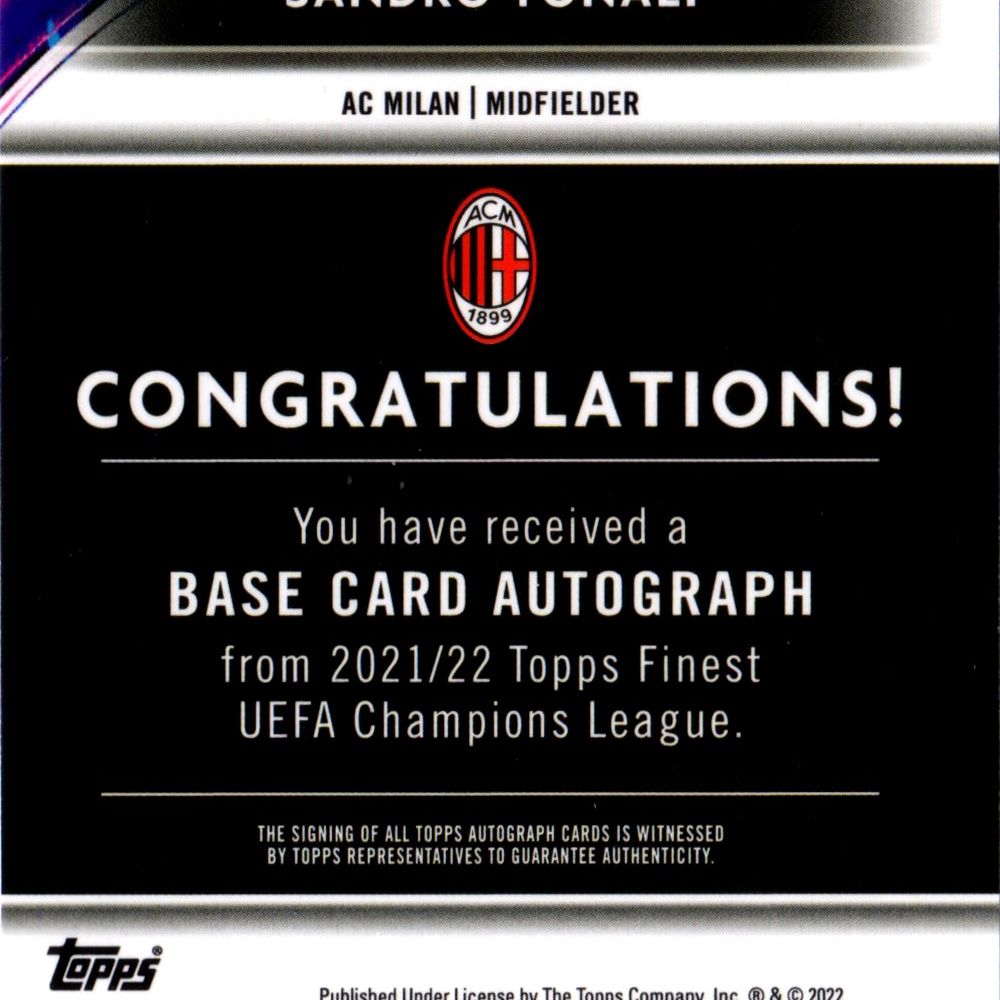 Sandro Tonali - Card autografata Topps Finest UCL 2022