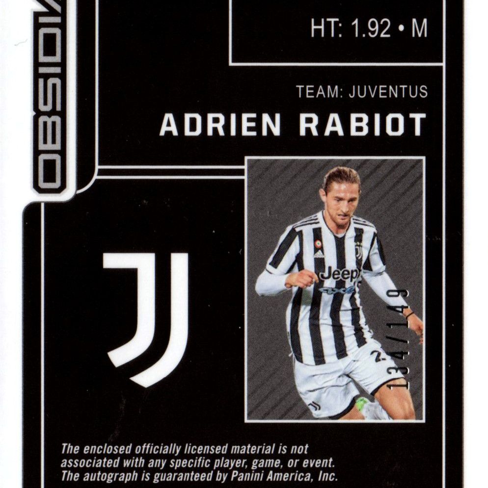 Adrien Rabiot - Card autografata Panini Obsidian Jersey 134/149