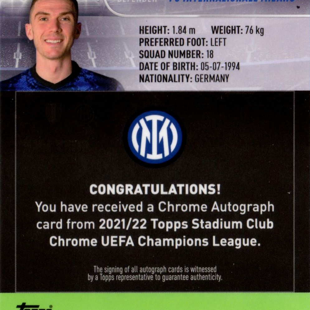Robin Gosens - Card autografata - Topps UEFA Stadium Club Chrome (2021)