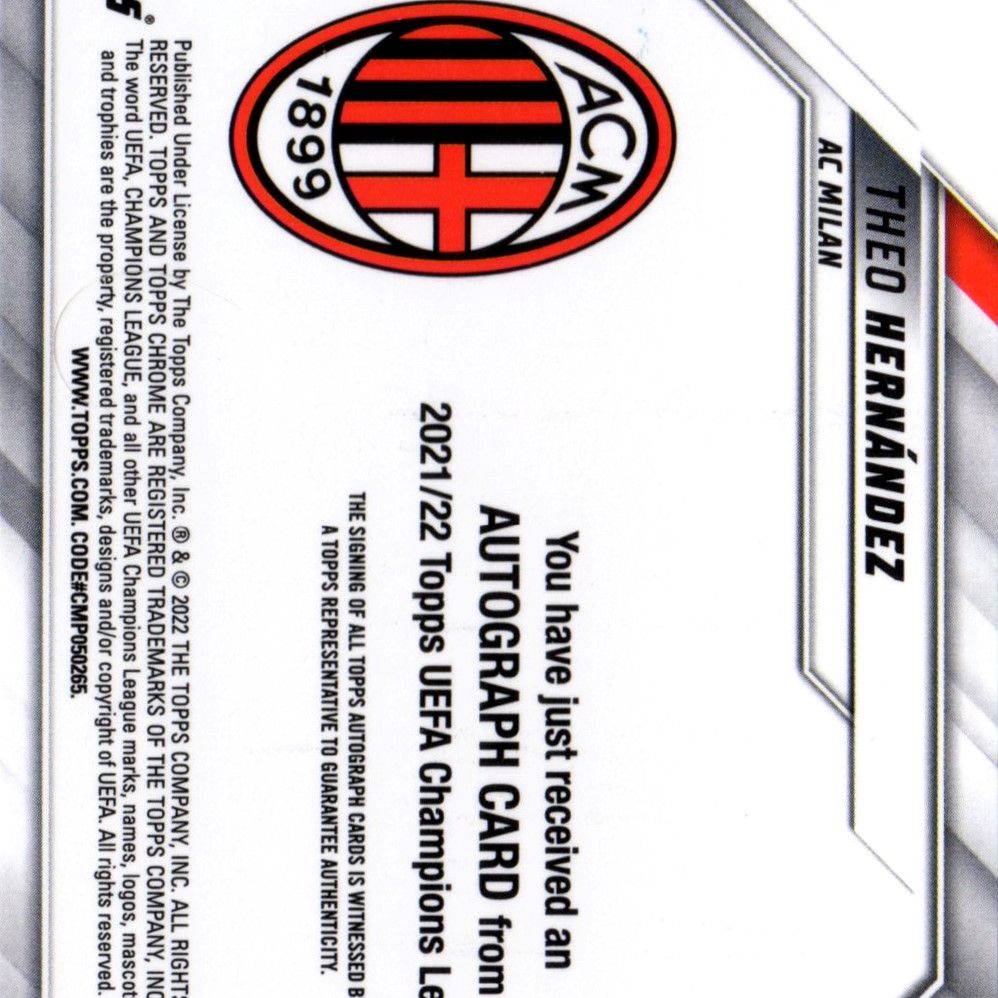 Theo Hernandez - Card autografata - Topps Chrome UCL 2021