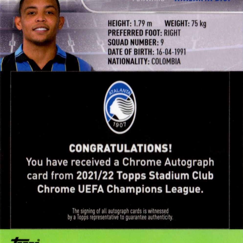 Luis Muriel - Card autografata - Topps Stadium Club Chrome UCL UEFA