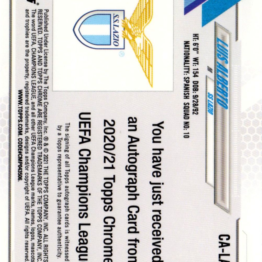 Luis Alberto - Card autografata Topps Chrome UEFA Champions League 2021