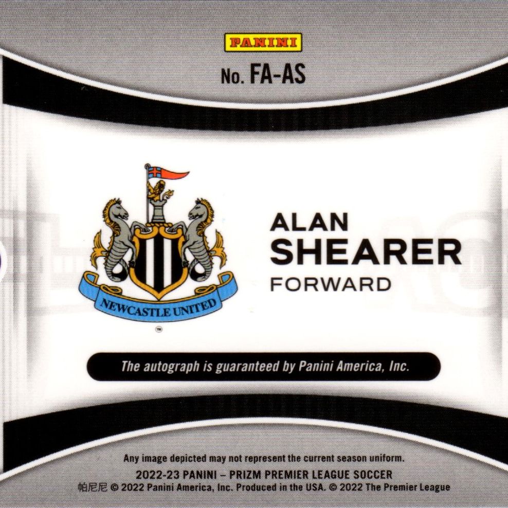 Alan Shearer - Card Autografata Panini Prizm EPL Premier League Flashback
