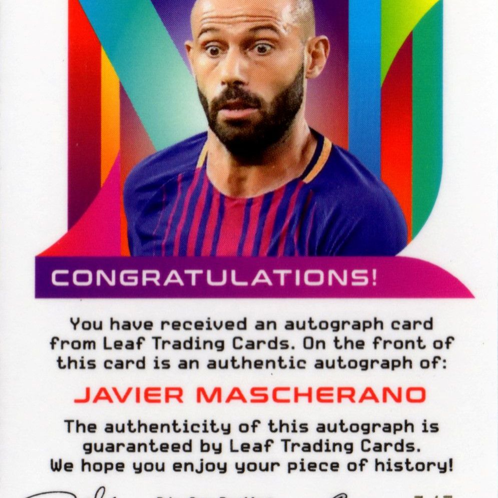 Javier Mascherano - Card autografata - Leaf Vivid Green Parallel 5/7