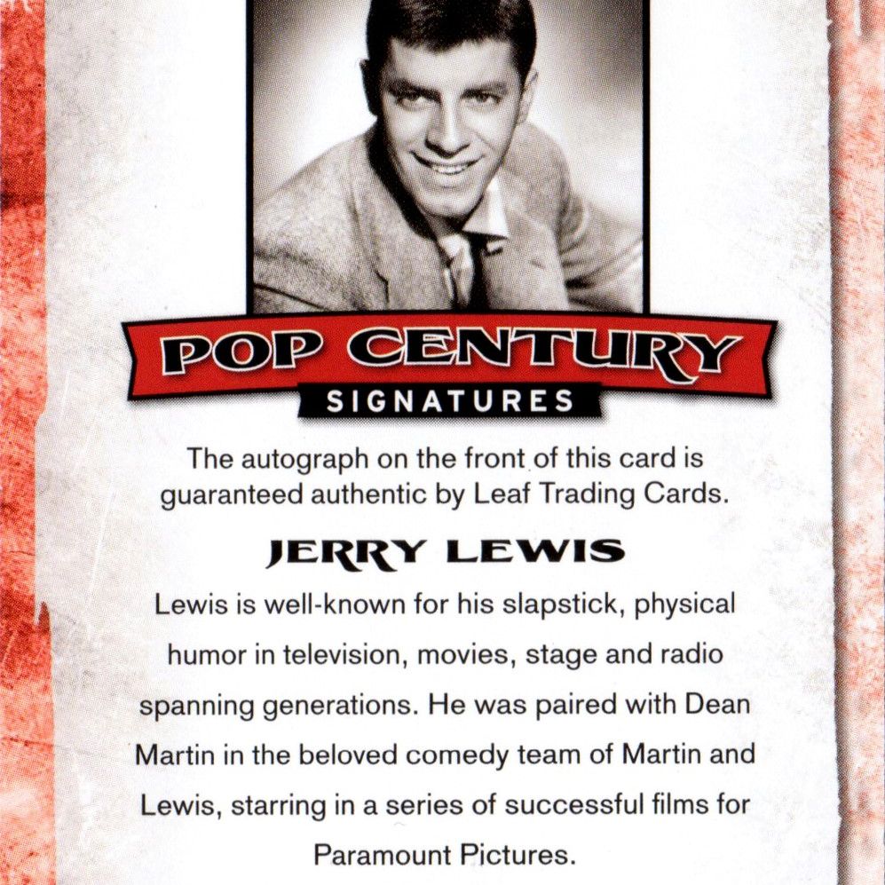 Jerry Lewis - Leaf Pop Century 10/10, card autografata