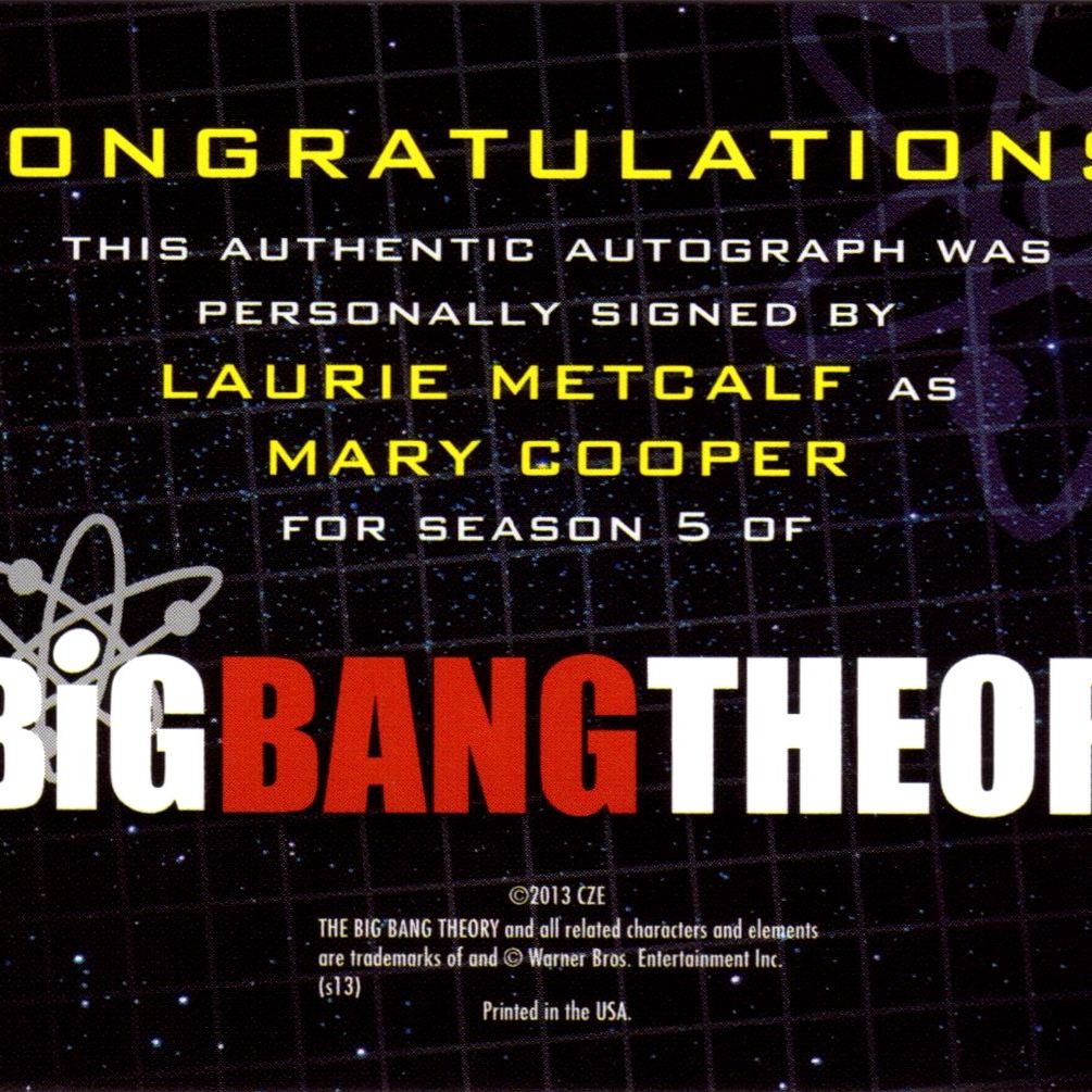 Laurie Metcalf - Card autografata dalla serie The Big Bang Theory