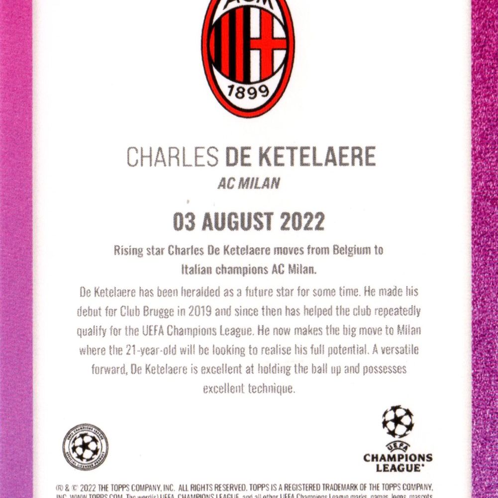 Charles De Ketelaere - Milan - Topps Uefa Champions League Rising Star 8/25