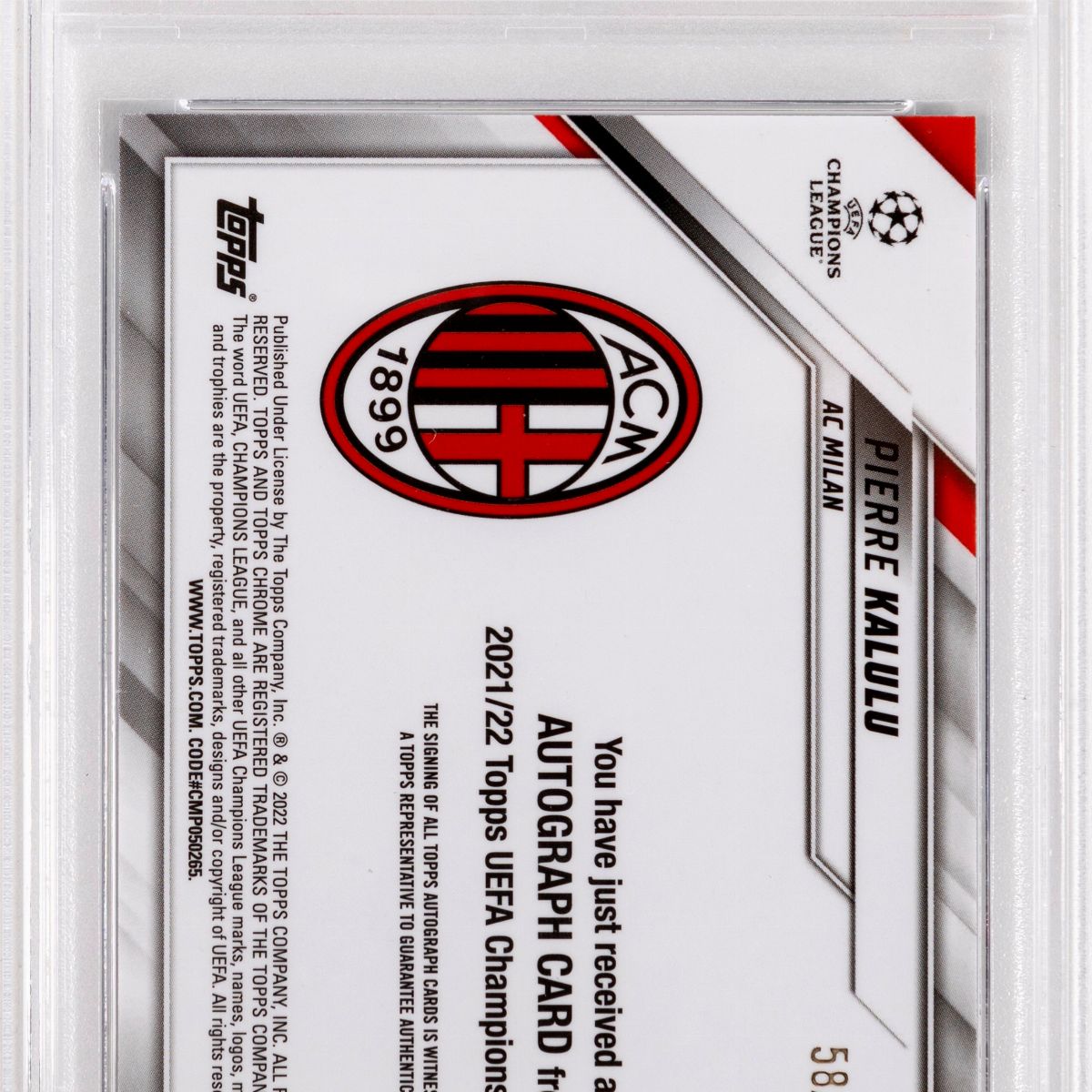 Pierre Kalulu - Card autografata Topps Chrome UCL Orange Blu Wave con certificazione PSA