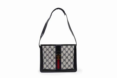 Borsa, tessuto GG plastificato bicolore bianco e blu con dettagli in pelle