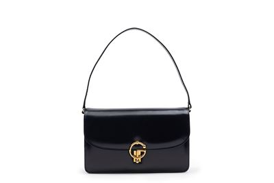 Borsa-pochette in pelle blu anni '70 con dettagli in metallo dorato