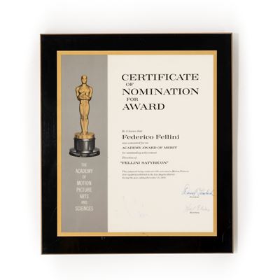 Fellini, Certificate of Nomination for Academy Award for Satyricon