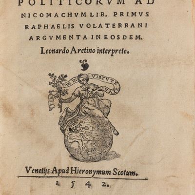 Politicorum ad Nichomacum, Rara edizione latina con commento di Raffaele Maffei