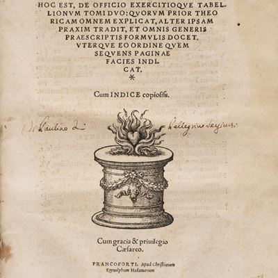 Artis Notariatus, opus de officio exercitioque tabellionum, 1539, con vignetta xilografica