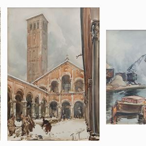 Views of Milan: Sant'Ambrogio; the Darsena; towards the Castello Sforzesco