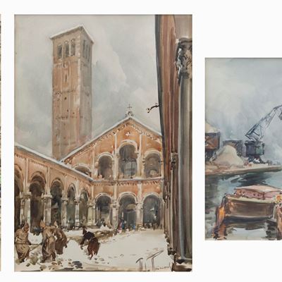 Vedute di Milano: Sant'ambrogio; la Darsena; Verso il Castello Sforzesco