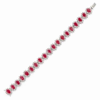 Bracciale, oro bianco 18k con rubini e diamanti