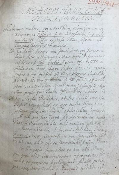 Methodus Homileticum, manoscritto cartaceo del 1769