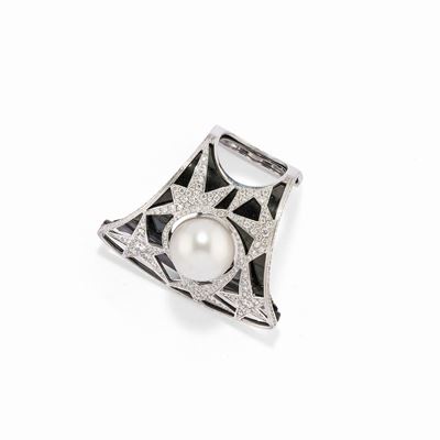 Anello in oro bianco 18k con perla australiana e diamanti