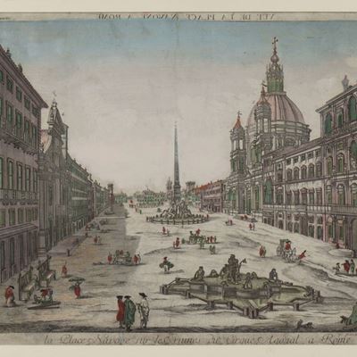 Vue de la place Navone sur les ruines du Cirque Agonale à Rome, incisione, 1700