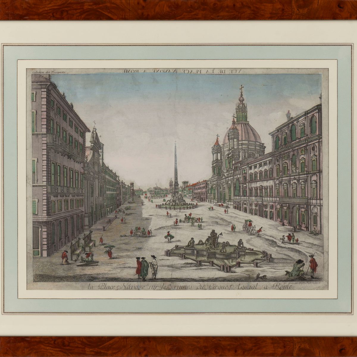 Jean Barbault - Vue de la place Navone sur les ruines du Cirque Agonale à Rome, incisione, 1700