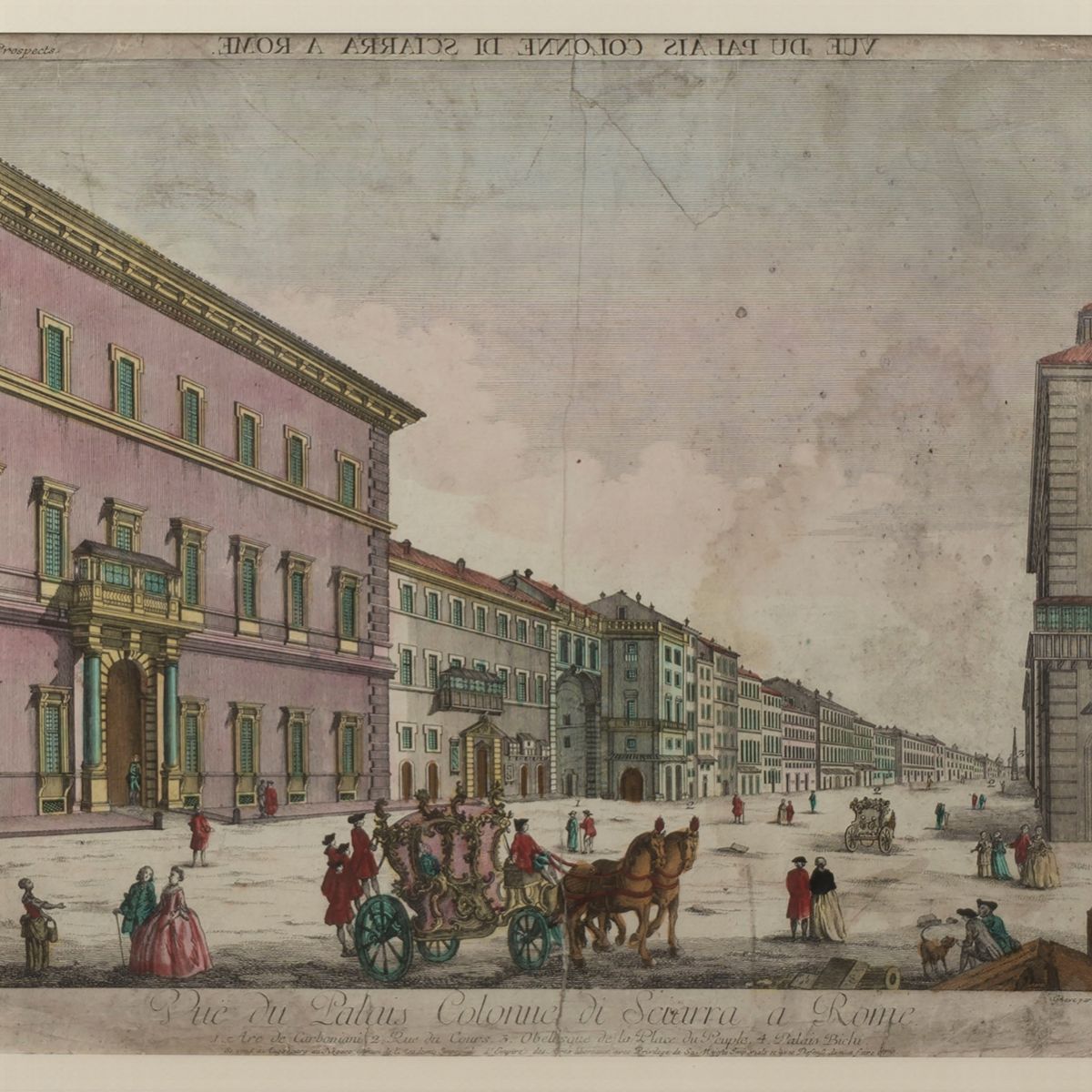 Jean Barbault - Vue de la place Navone sur les ruines du Cirque Agonale à Rome, incisione, 1700