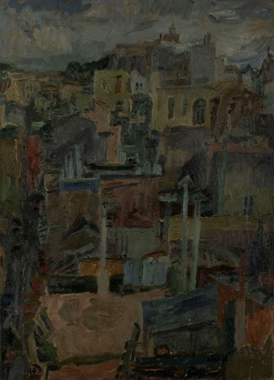 Tetti di Roma, olio su tela