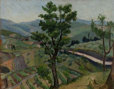 Paesaggio della Val di Chianti, olio su tavola