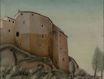 Casa di Gallese (case sugli scogli), olio su tavola