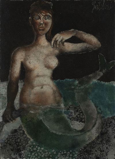 La sirena verde, olio su tela sabbiata