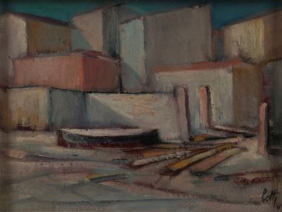 Paese marino, olio su tavola, 1969