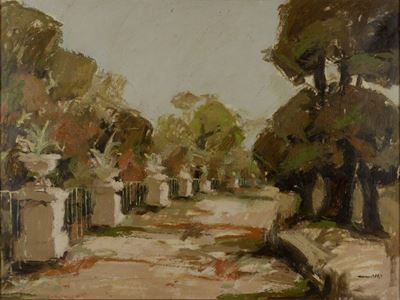 Villa Borghese, olio su pergamena applicata su tela