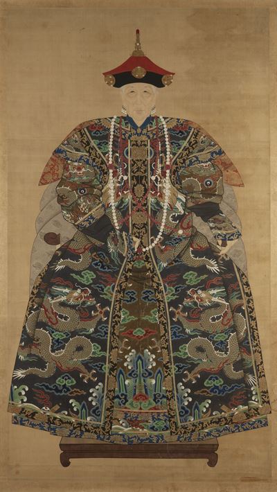 Grande Pannello Raffigurante Dignitaria, Cina, Secolo XIX