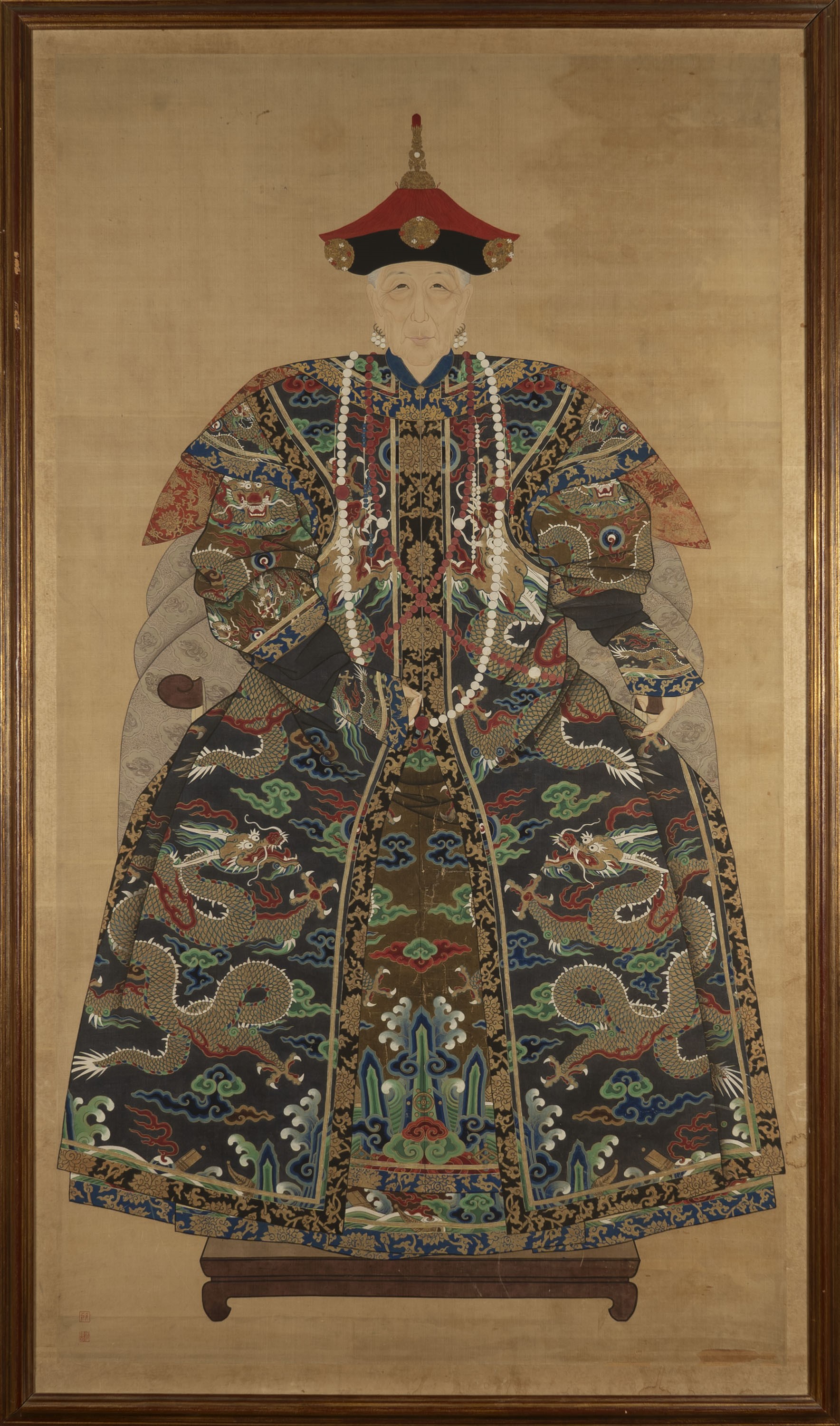 Grande Pannello Raffigurante Dignitaria, Cina, Secolo XIX