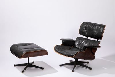 Poltrona con ottomana, ICF De Padova, pelle e legno, 1960 ca.