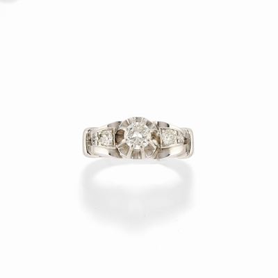 Anello con diamanti, oro bianco 18k