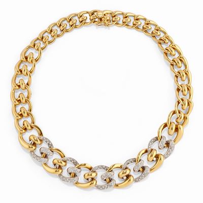 Collana in oro bicolore 18k con diamanti taglio brillante