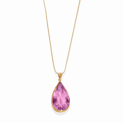Collana in oro giallo 18k con ametista a goccia