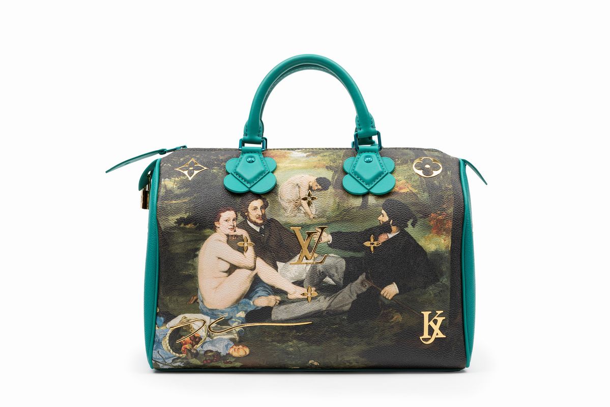 Louis Vuitton - Jeff Koons, Borsa Speedy in tela dipinta 'Déjeuner sur l'herbe' e pelle, edizione...