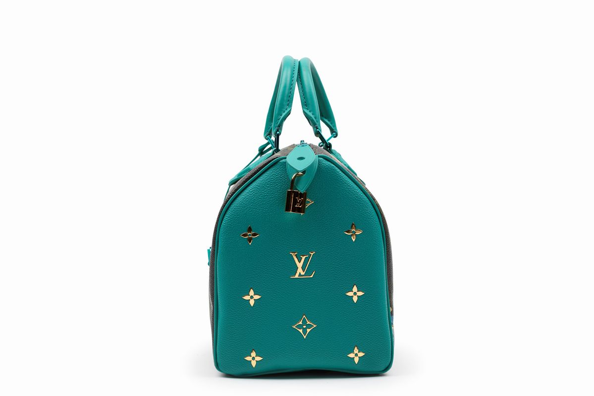 Louis Vuitton - Jeff Koons, Borsa Speedy in tela dipinta 'Déjeuner sur l'herbe' e pelle, edizione...