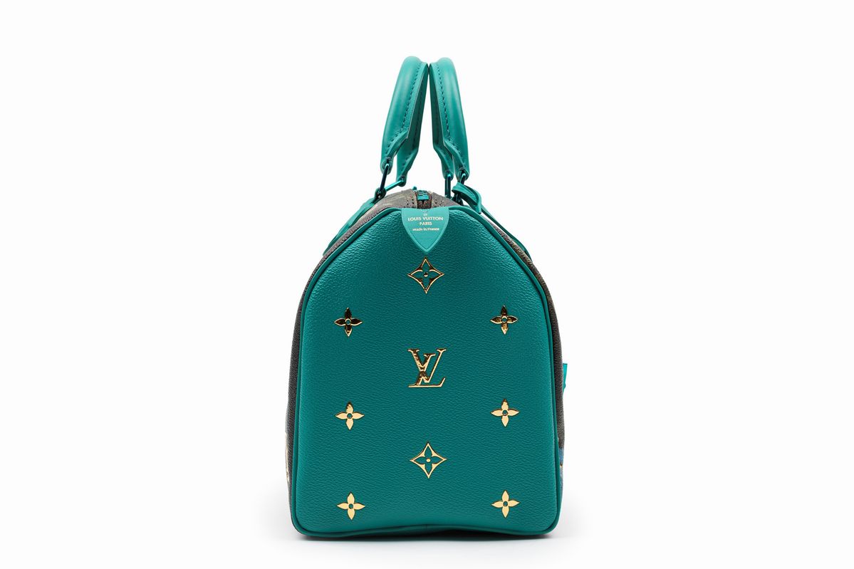 Louis Vuitton - Jeff Koons, Borsa Speedy in tela dipinta 'Déjeuner sur l'herbe' e pelle, edizione...